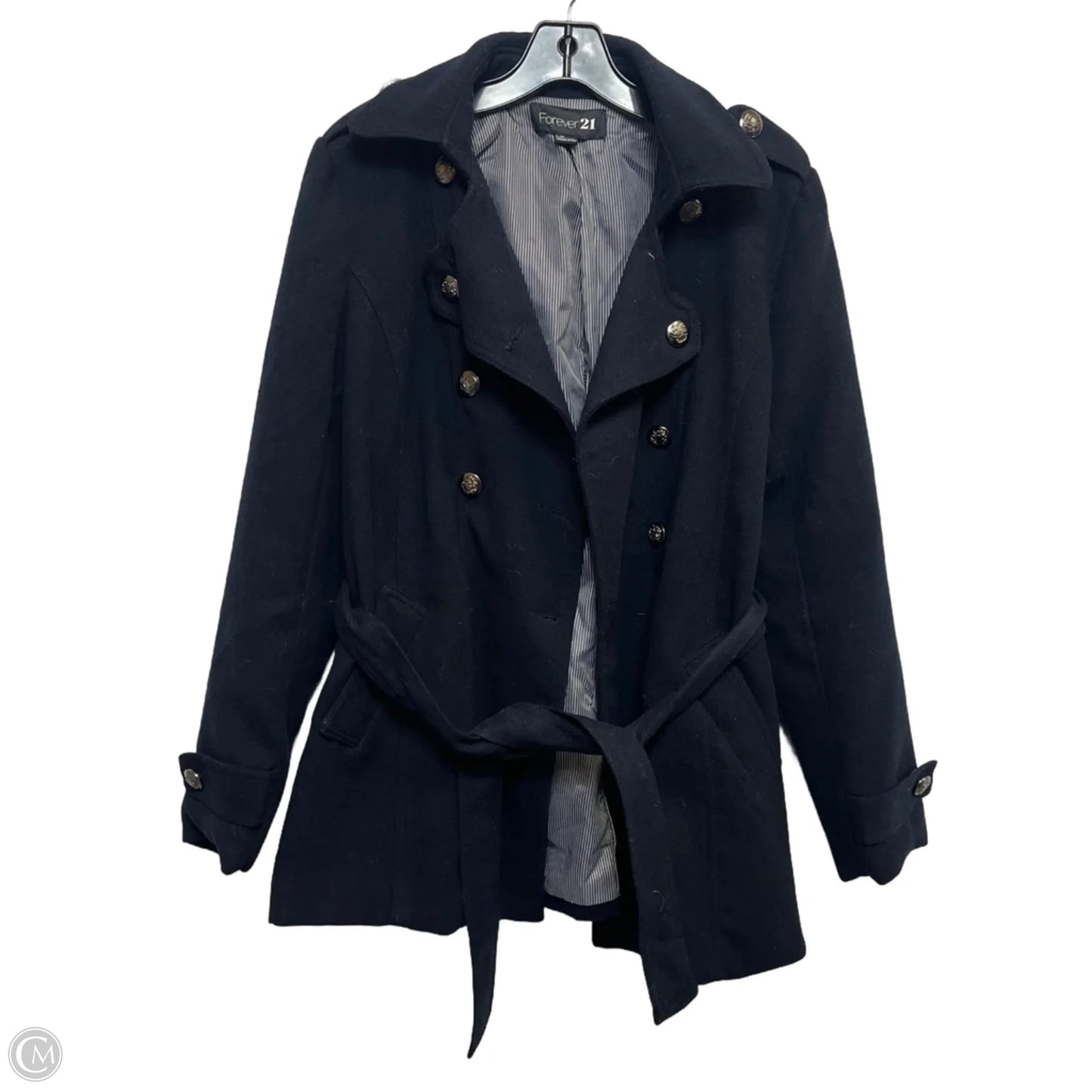 Coat Peacoat By Forever 21 In Navy, Size: L