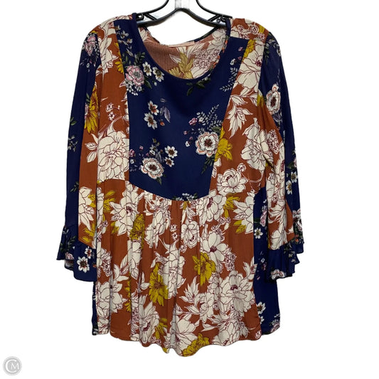 Top Long Sleeve By Ces Femme In Blue & Red, Size: L