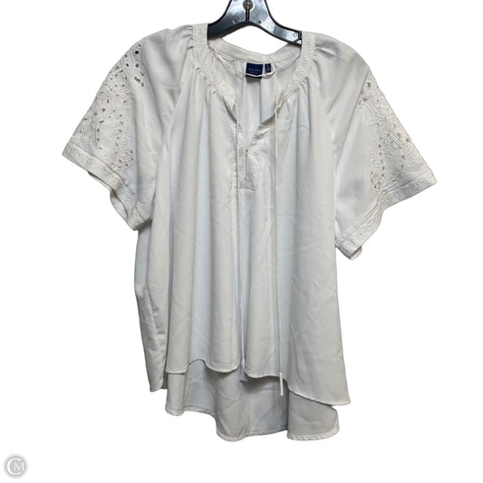 Top Short Sleeve By Kaari Blue In White, Size: L