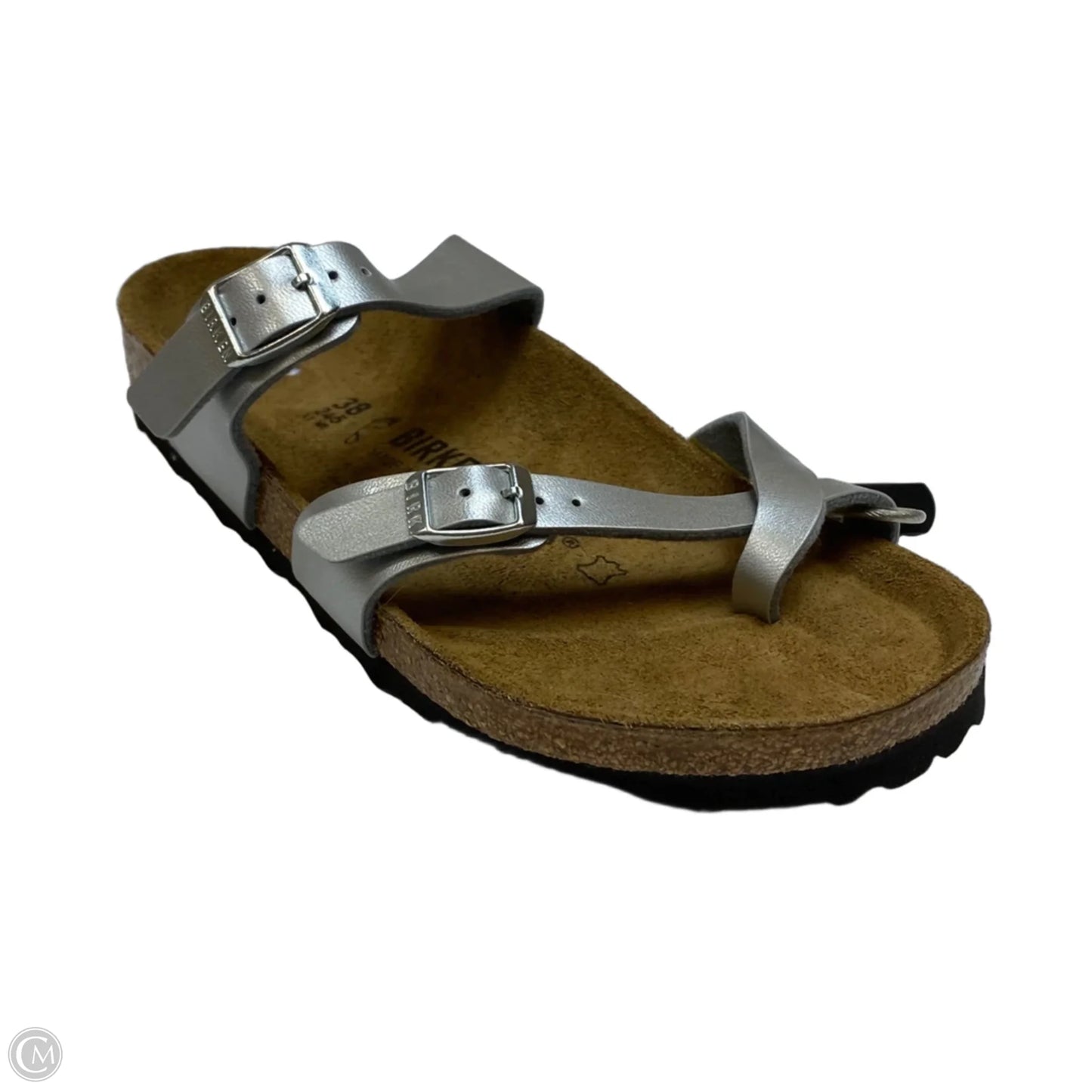 Sandals Flats By Birkenstock In Silver, Size: 7