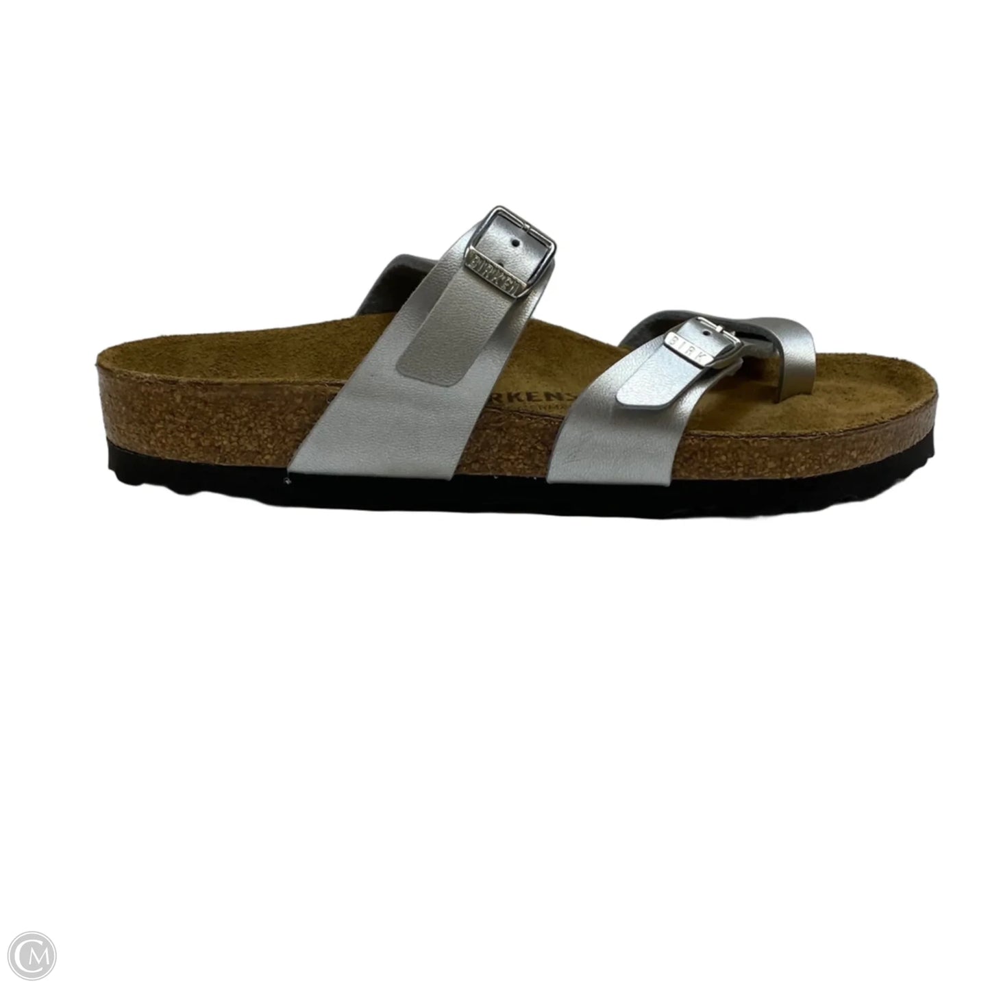 Sandals Flats By Birkenstock In Silver, Size: 7