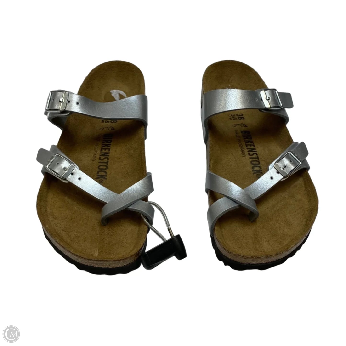 Sandals Flats By Birkenstock In Silver, Size: 7