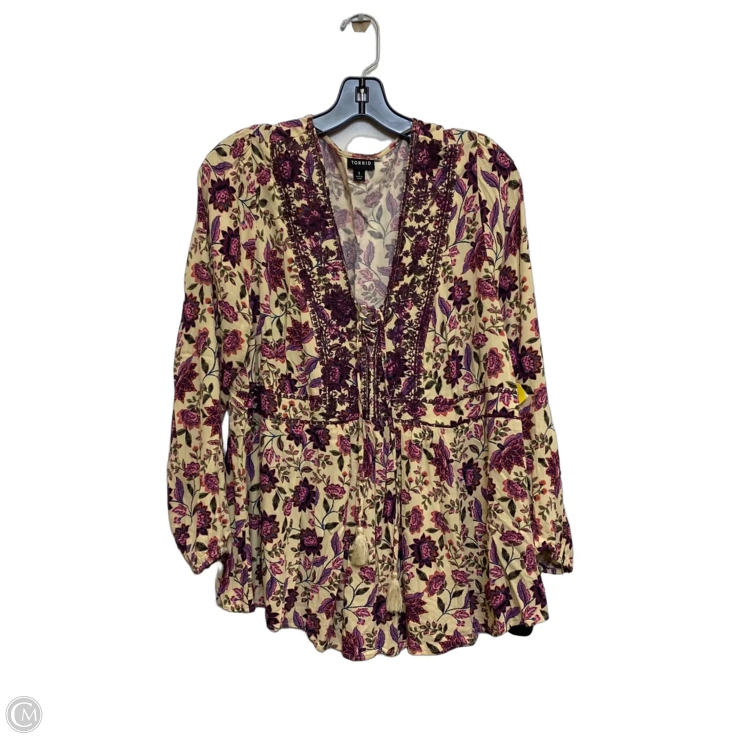 Top Long Sleeve By Torrid In Cream & Purple, Size: 1x