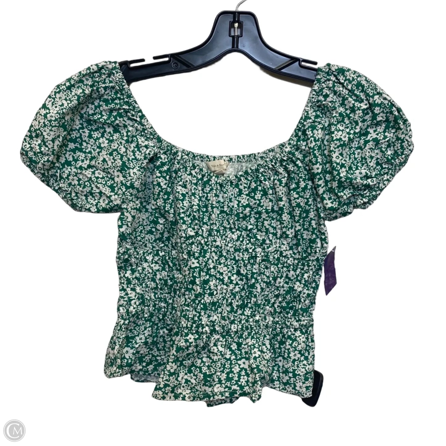 Top Short Sleeve By Sim & Sam In Green & White, Size: S