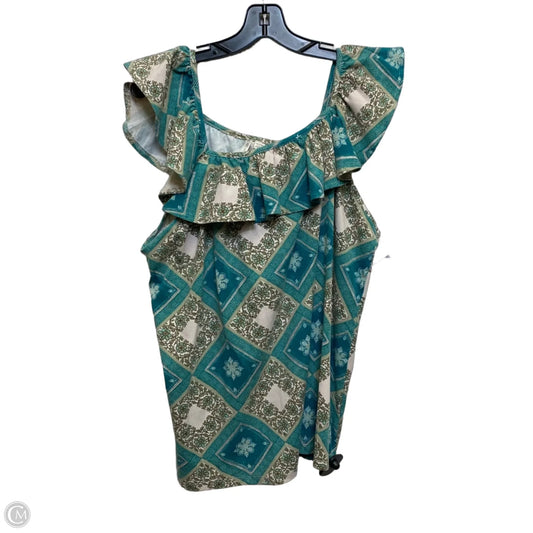 Top Sleeveless By Cato In Cream & Green, Size: 3x