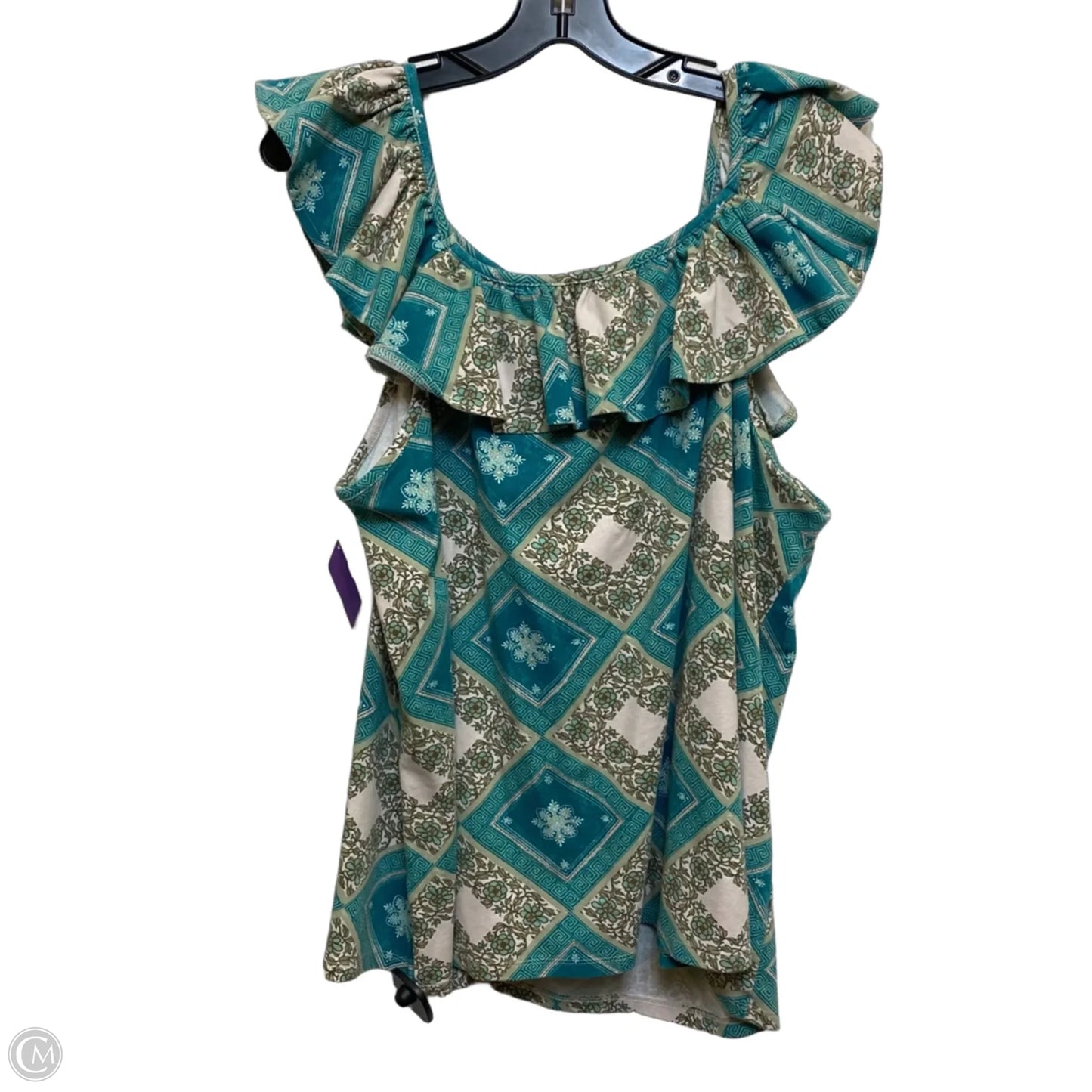 Top Sleeveless By Cato In Cream & Green, Size: 3x