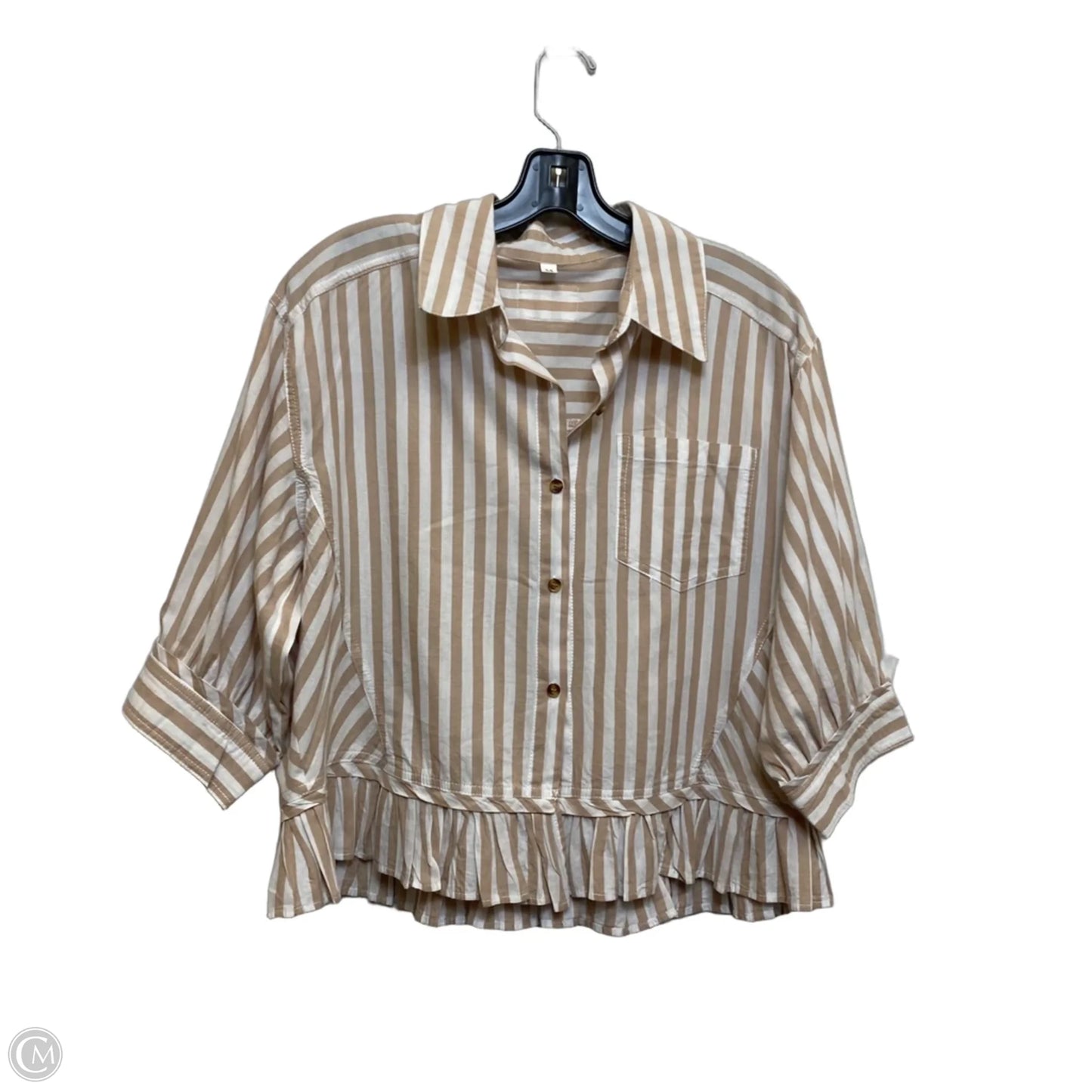 Top Long Sleeve By Cmf In Brown & White, Size: M