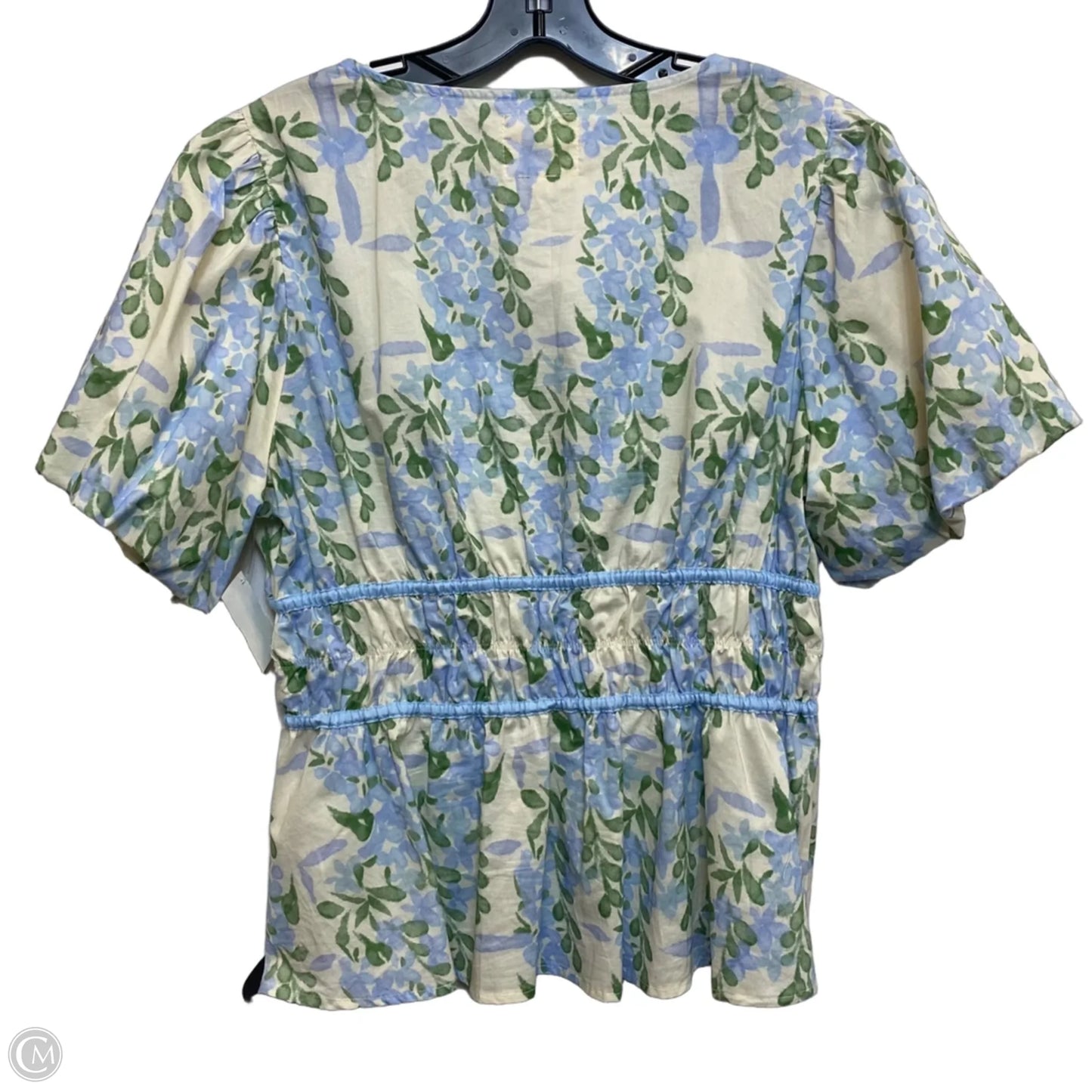 Top Short Sleeve By Umgee In Blue & Cream, Size: L