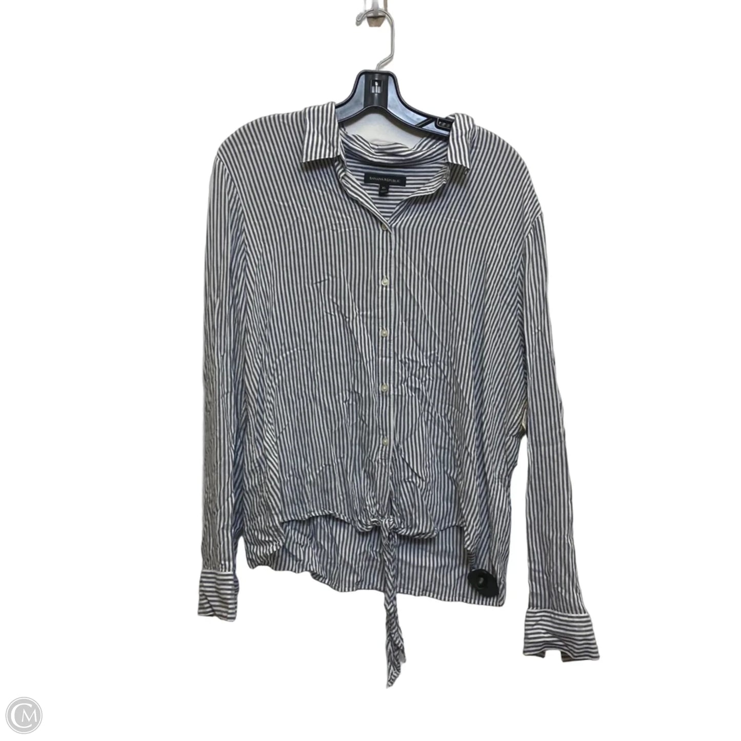 Top Long Sleeve By Banana Republic In Blue & White, Size: Xl
