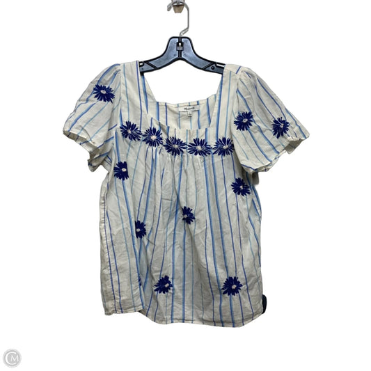 Top Short Sleeve By Madewell In Blue & White, Size: S