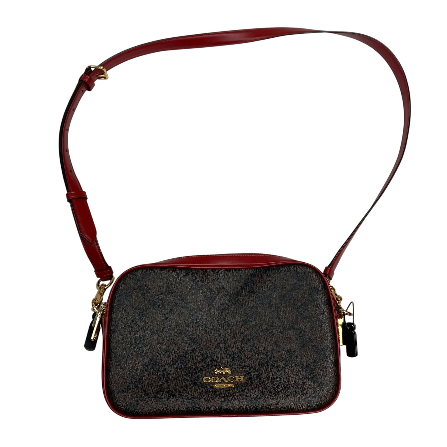 Crossbody Designer By Coach In Brown & Red, Size:Medium