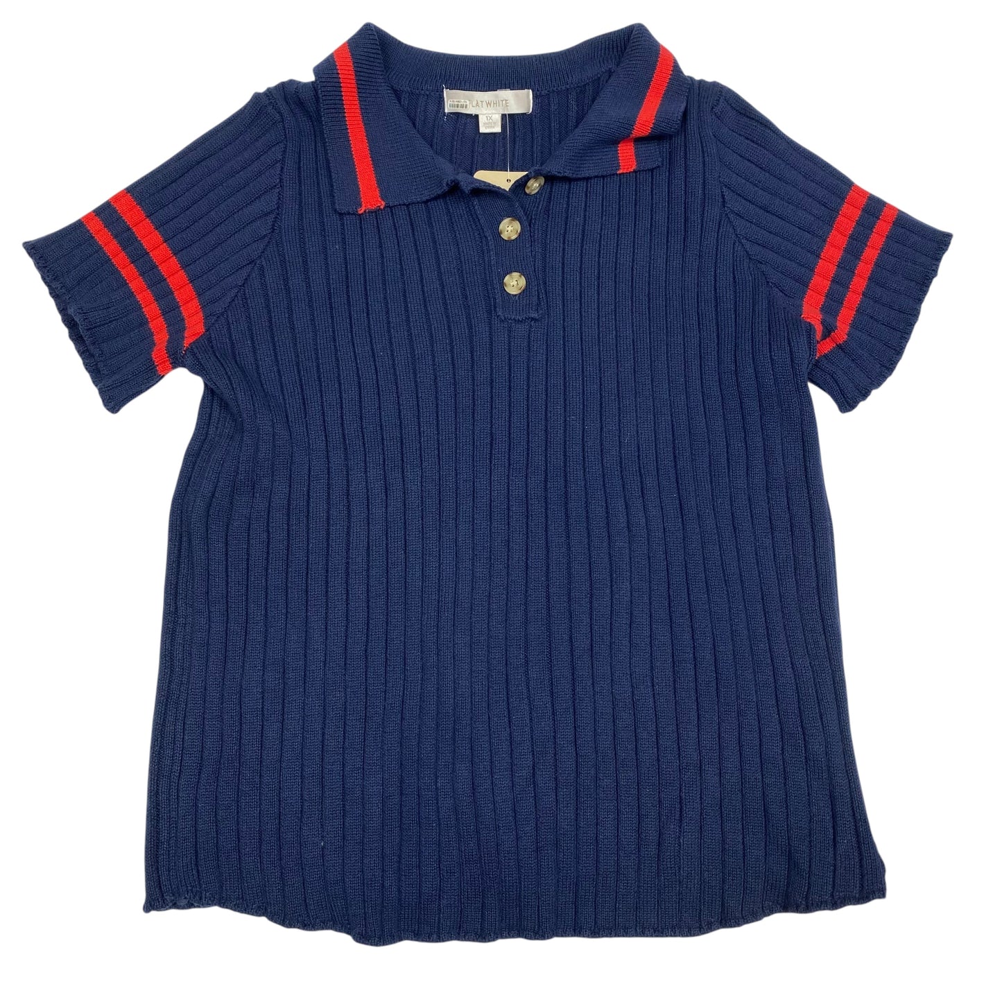 Top Ss By Flat White In Navy, Size:1X