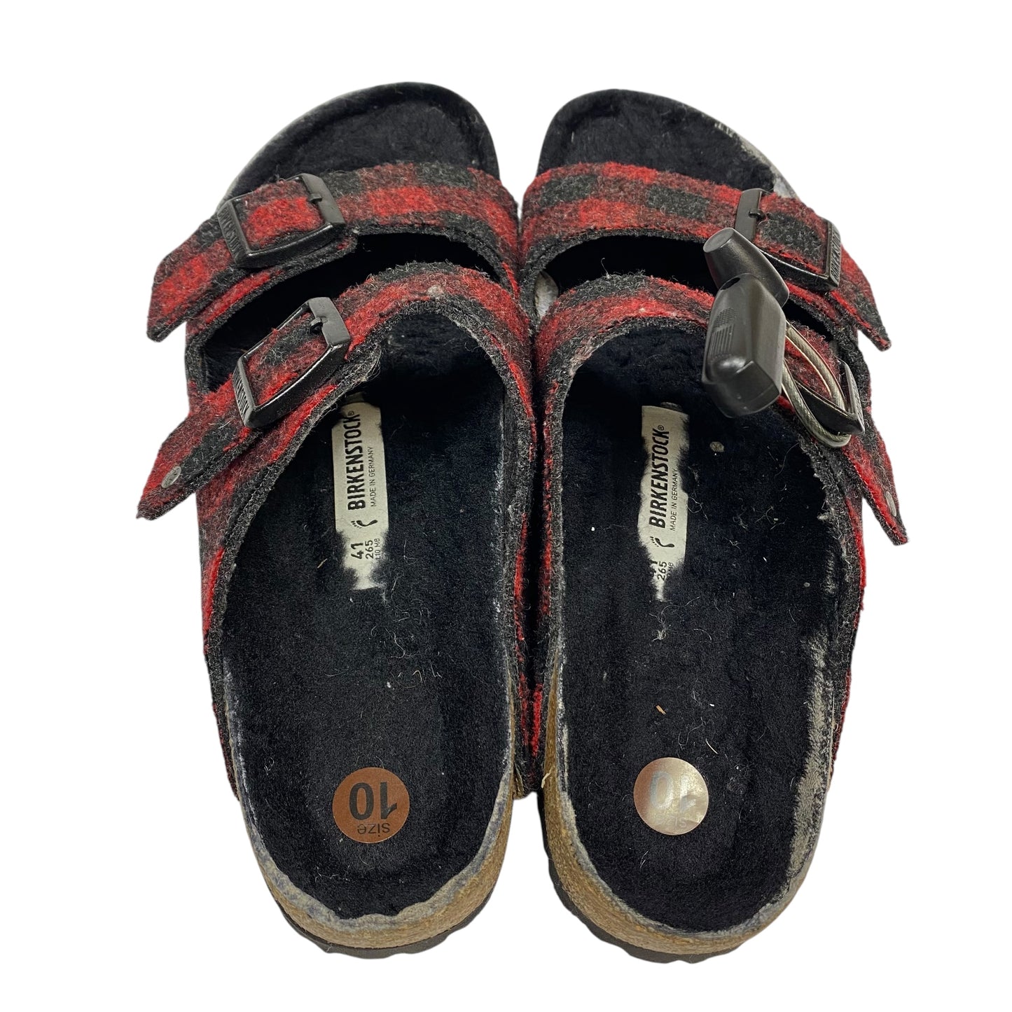 Sandals Flats By Birkenstock In Black & Red, Size:10