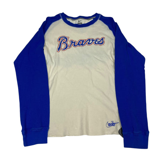 Athletic Top Ls Crewneck By Nike Apparel In Blue & Cream, Size:L