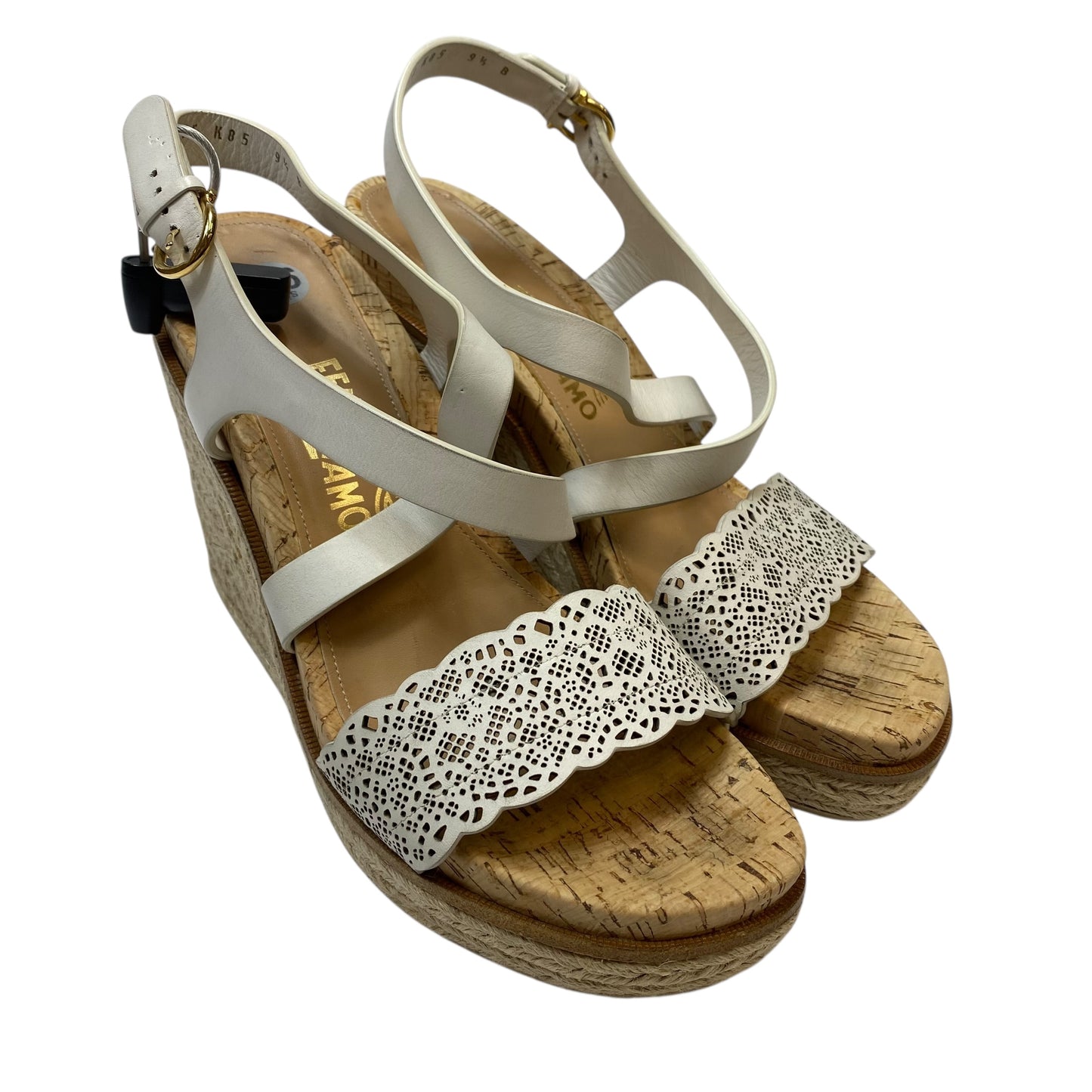 Sandals Designer By Ferragamo In Cream, Size:9.5