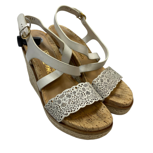 Sandals Designer By Ferragamo In Cream, Size:9.5