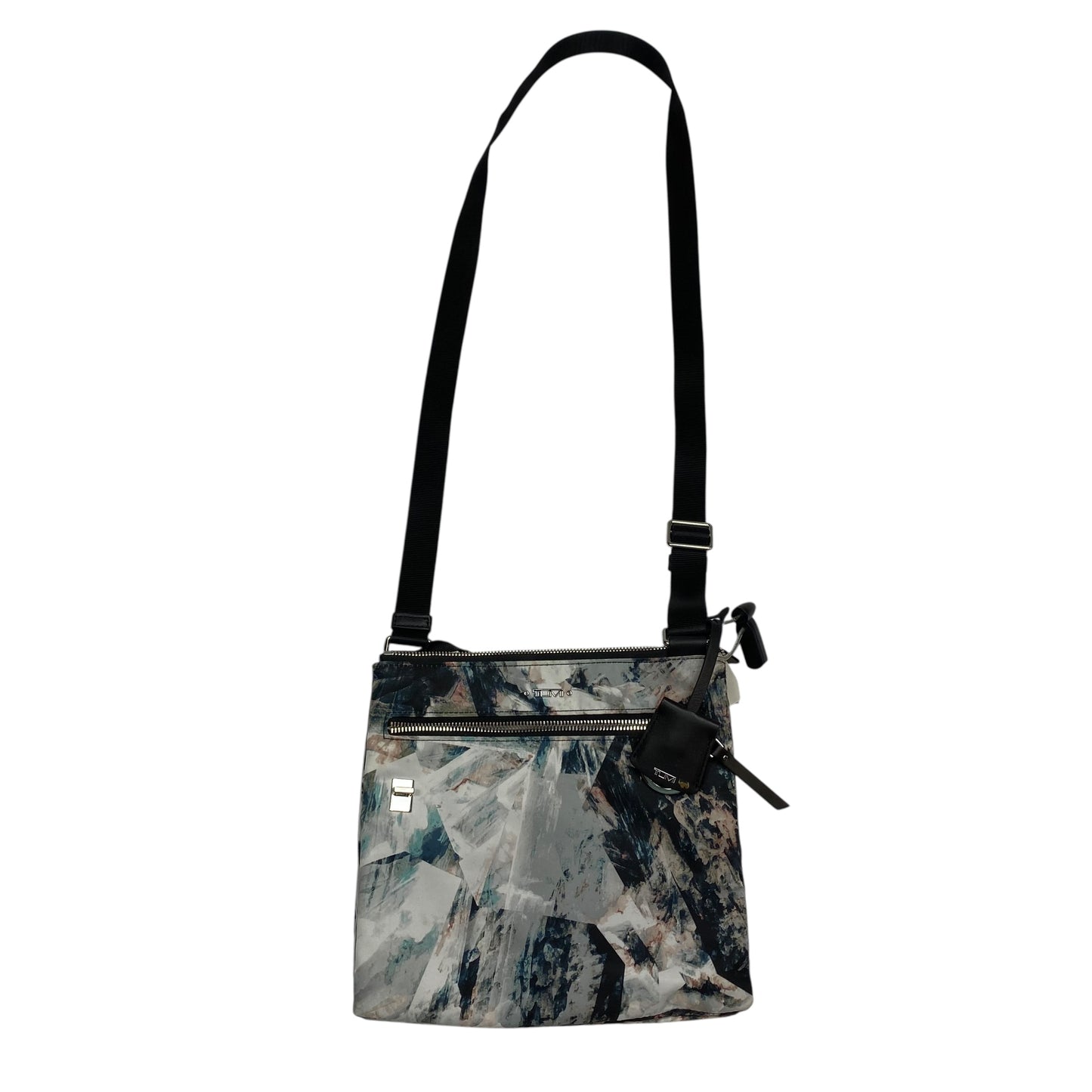 Crossbody Designer By Tumi In Grey & White, Size:Medium