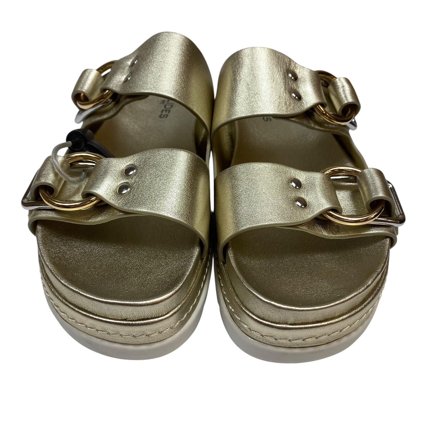 Sandals Heels Platform By J Slides In Gold, Size:8.5