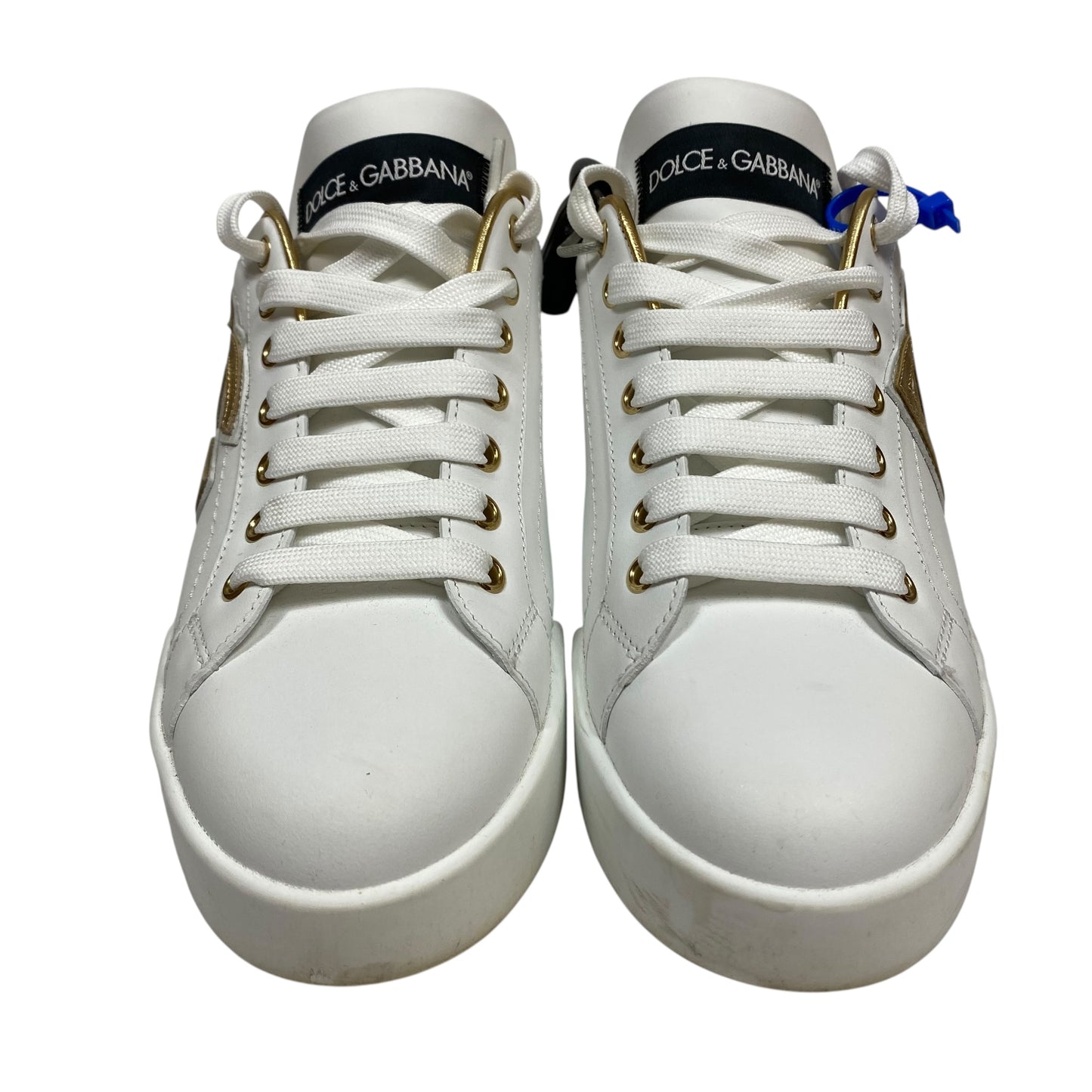 Shoes Luxury Designer By Dolce And Gabbana In Gold & White, Size:8