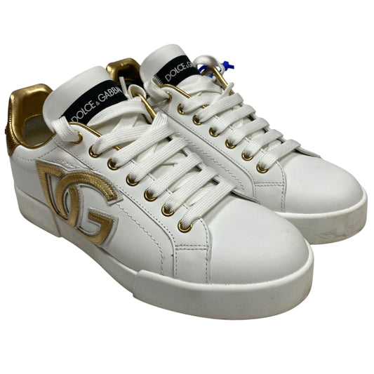 Shoes Luxury Designer By Dolce And Gabbana In Gold & White, Size:8