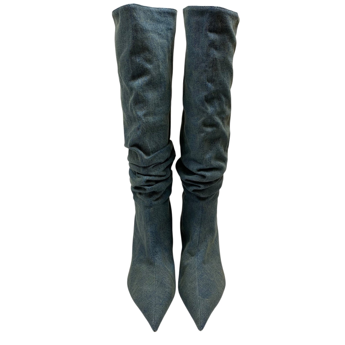 Boots Knee Heels By Zara In Blue Denim, Size:6.5
