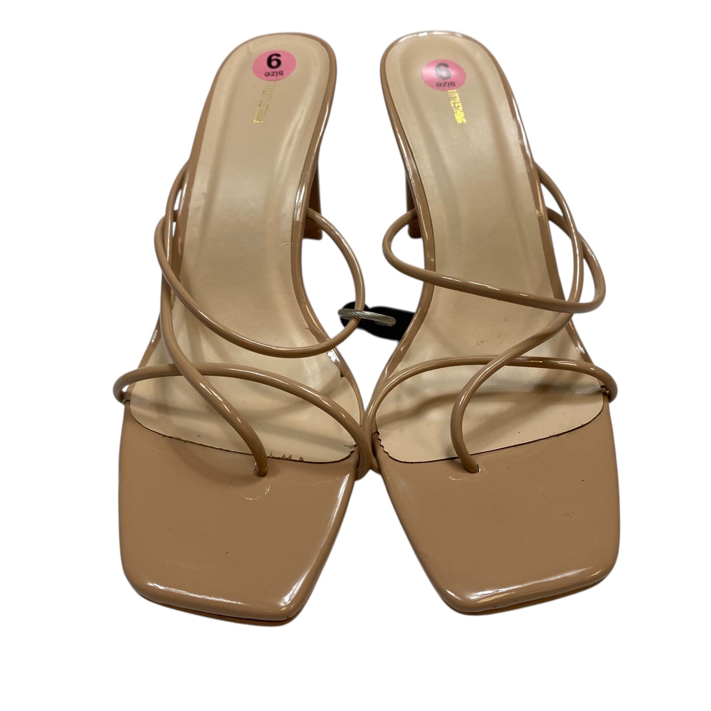 Sandals Heels Block By Pretty Little Thing In Tan, Size:9
