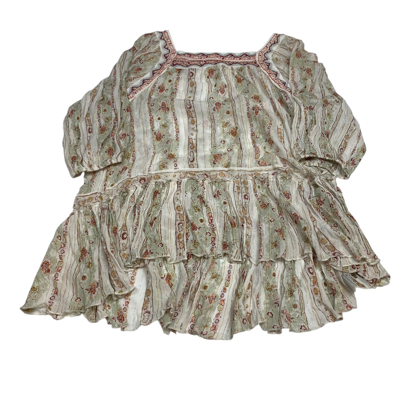 Tunic 3/4 Sleeve By Free People In Cream & Red, Size:M