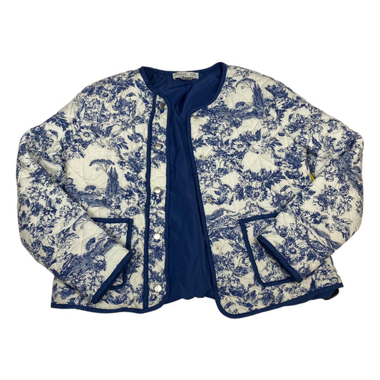 Jacket Puffer & Quilted By Rachel Zoe In Blue & White, Size:L