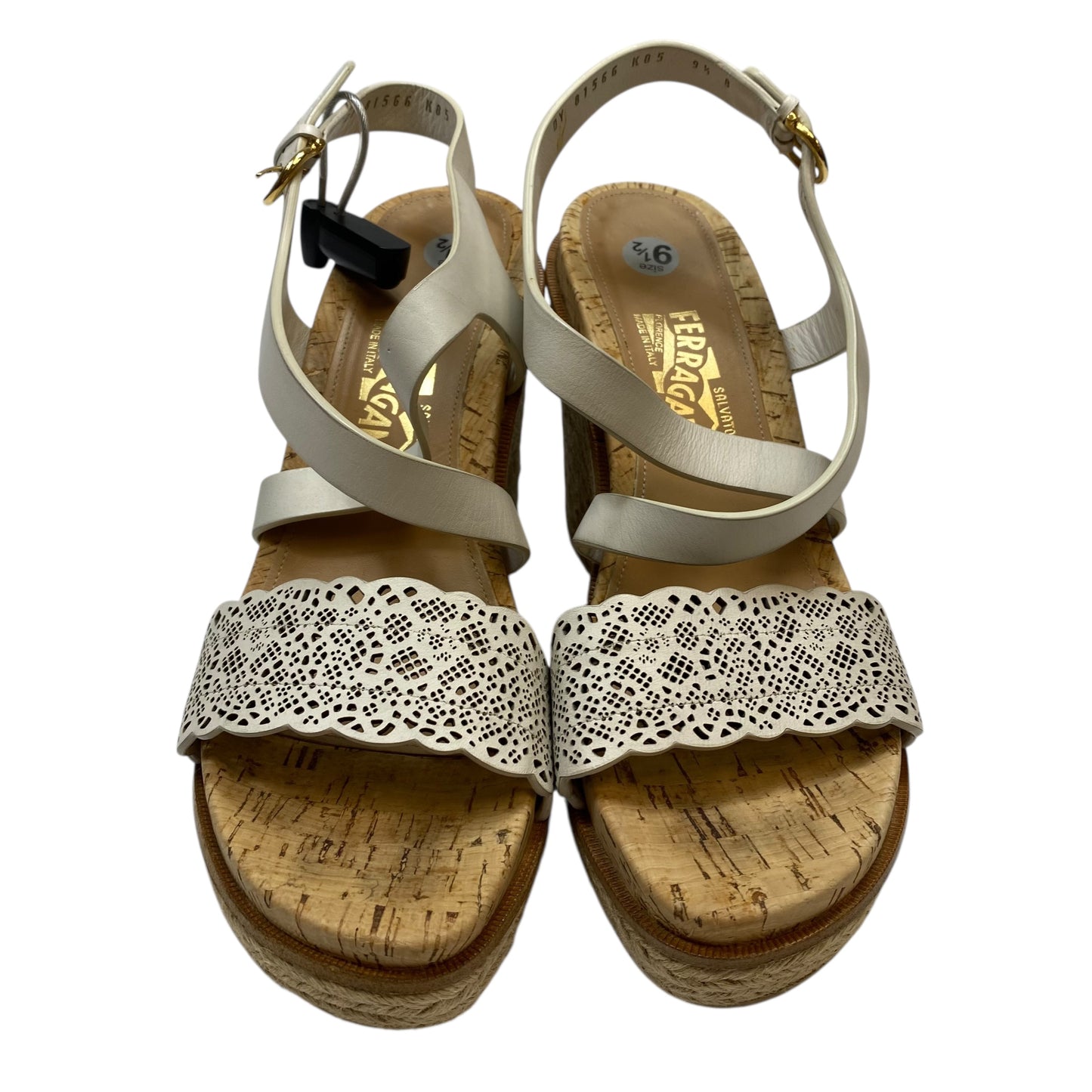 Sandals Designer By Ferragamo In Cream, Size:9.5