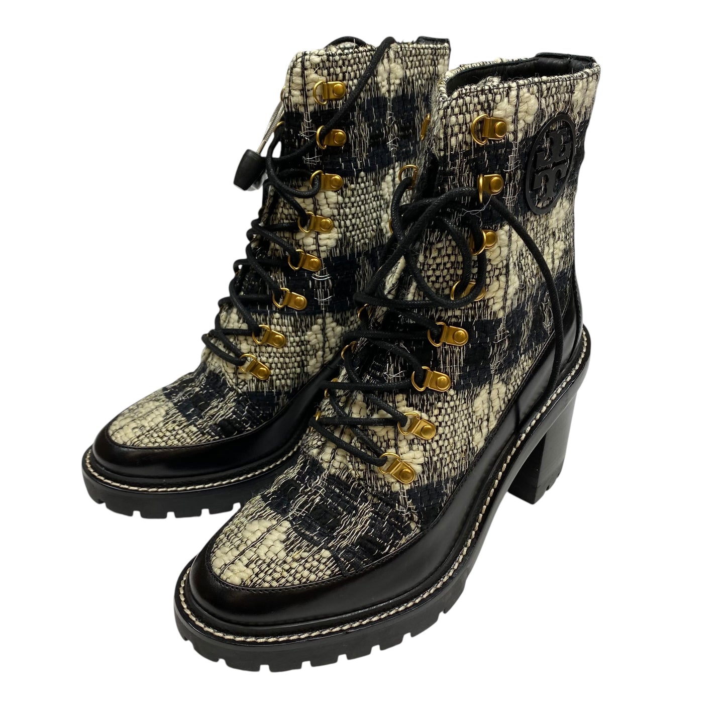 Boots Designer By Tory Burch In Black & Cream, Size:10